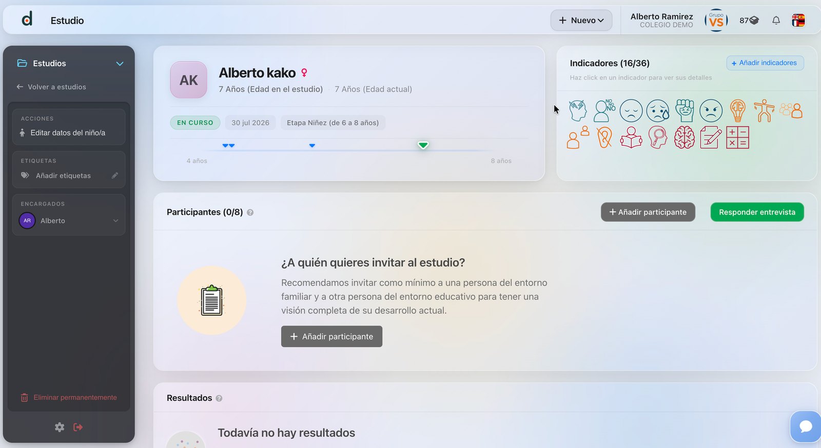 Pantalla del estudio con las opciones de responder e invitar