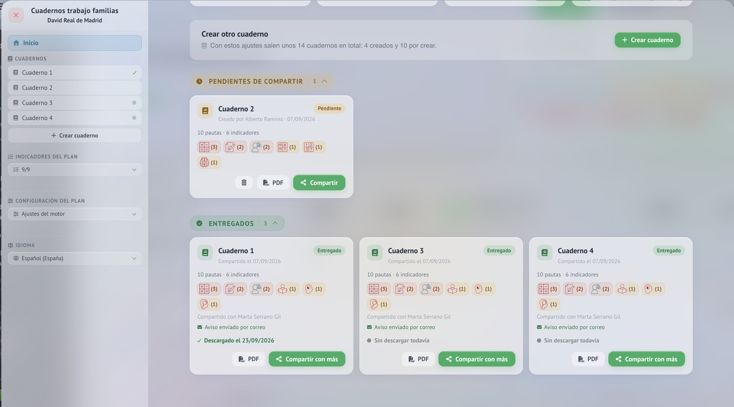Cuadernos de pautas para trabajar en casa con la familia